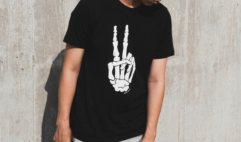 Black shirt with a white skull hand